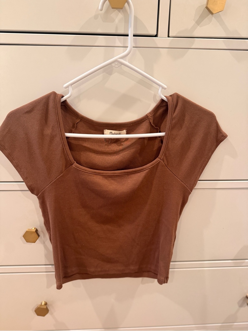 Madewell Brown Square Neck Ribbed Crop Top